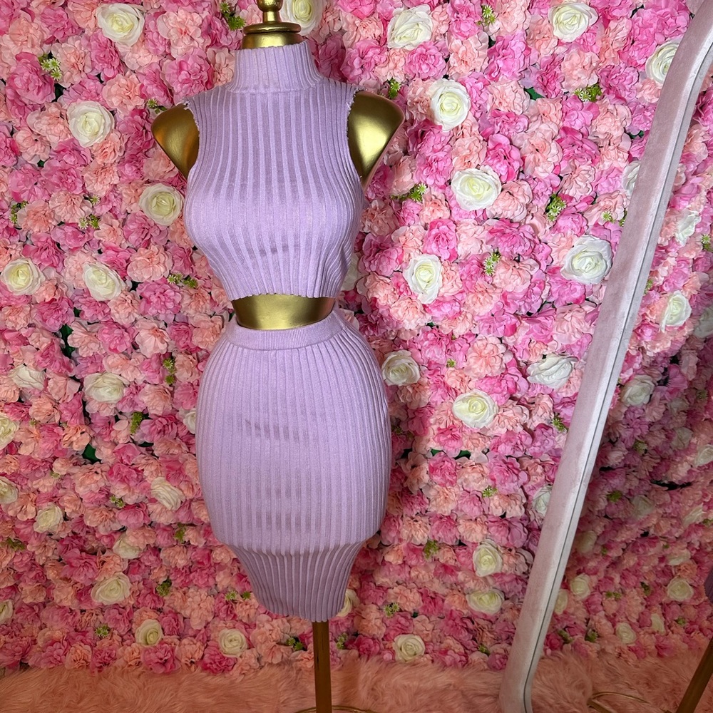 Lavender Ribbed Knit Two Piece Set